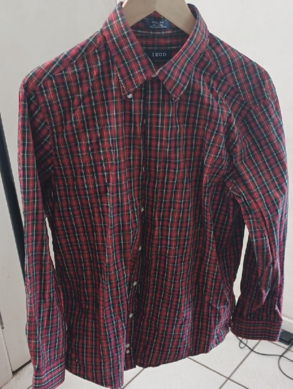 Izod Red and Green Plaid Button-Down Shirt